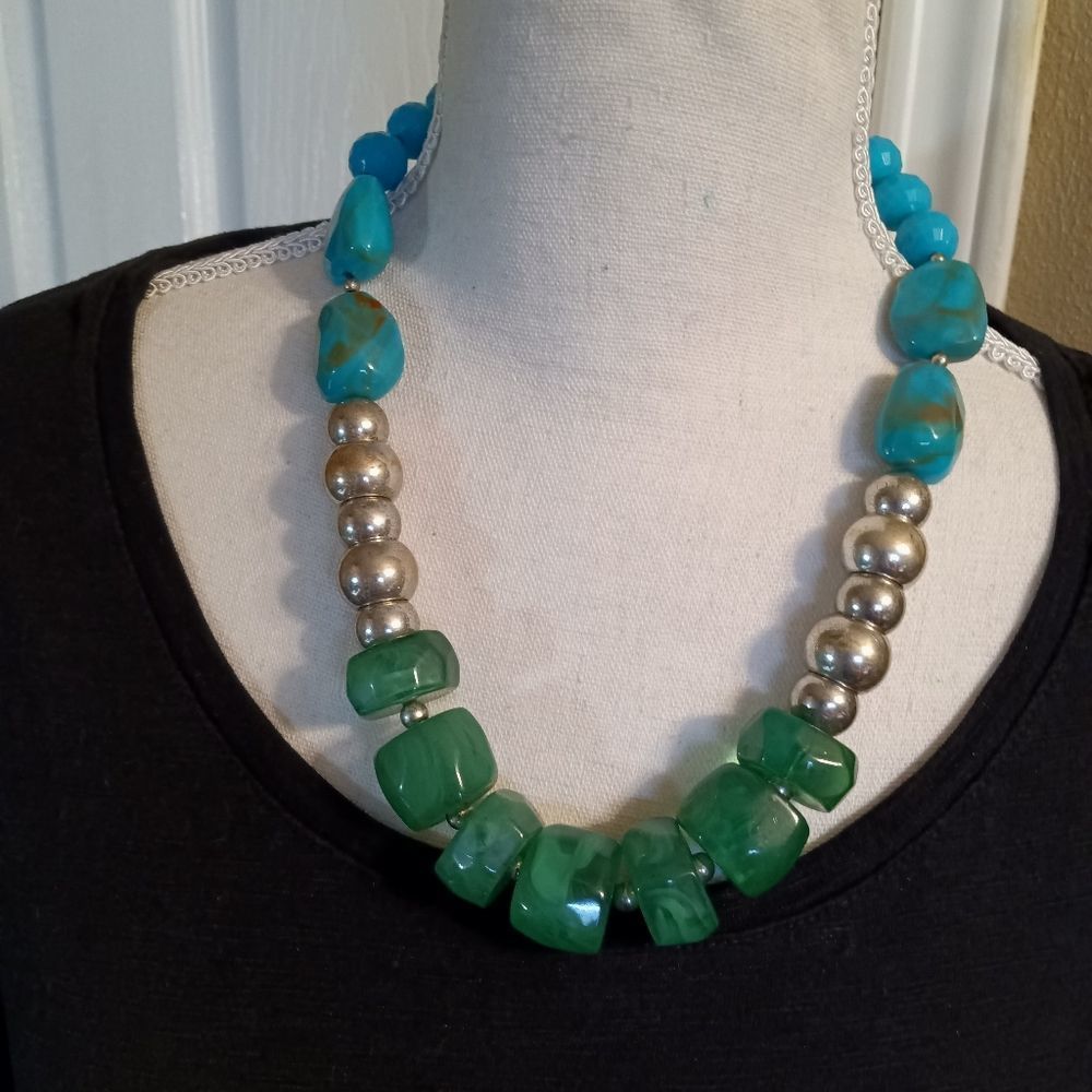 Shades of the Sea Geometric Statement Necklace